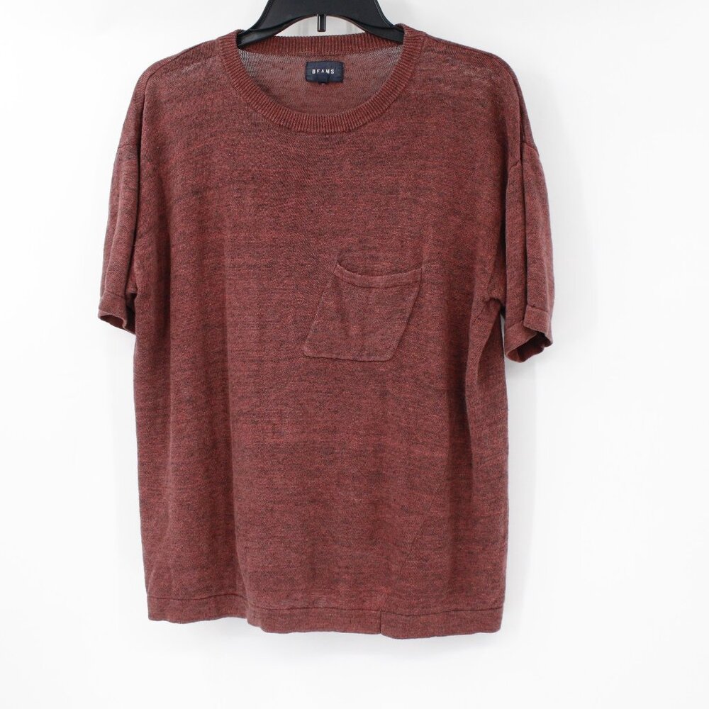 beams shirt mens small flax blend short sleeve one pocket relaxed boxy crew neck